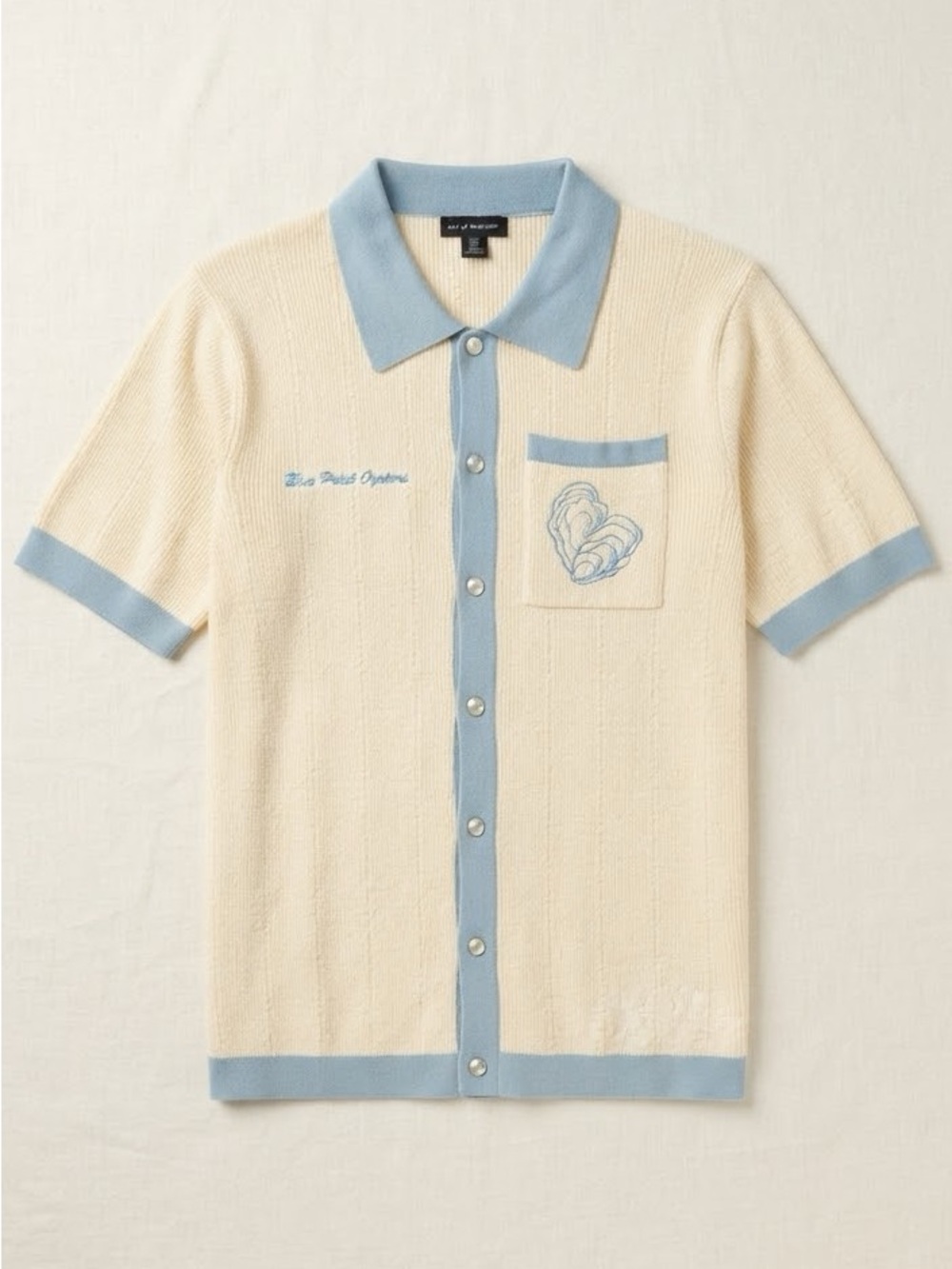 Art of Rhetoric Blue Point Oysters Knit Short Sleeve Button Down Polo Shirt M